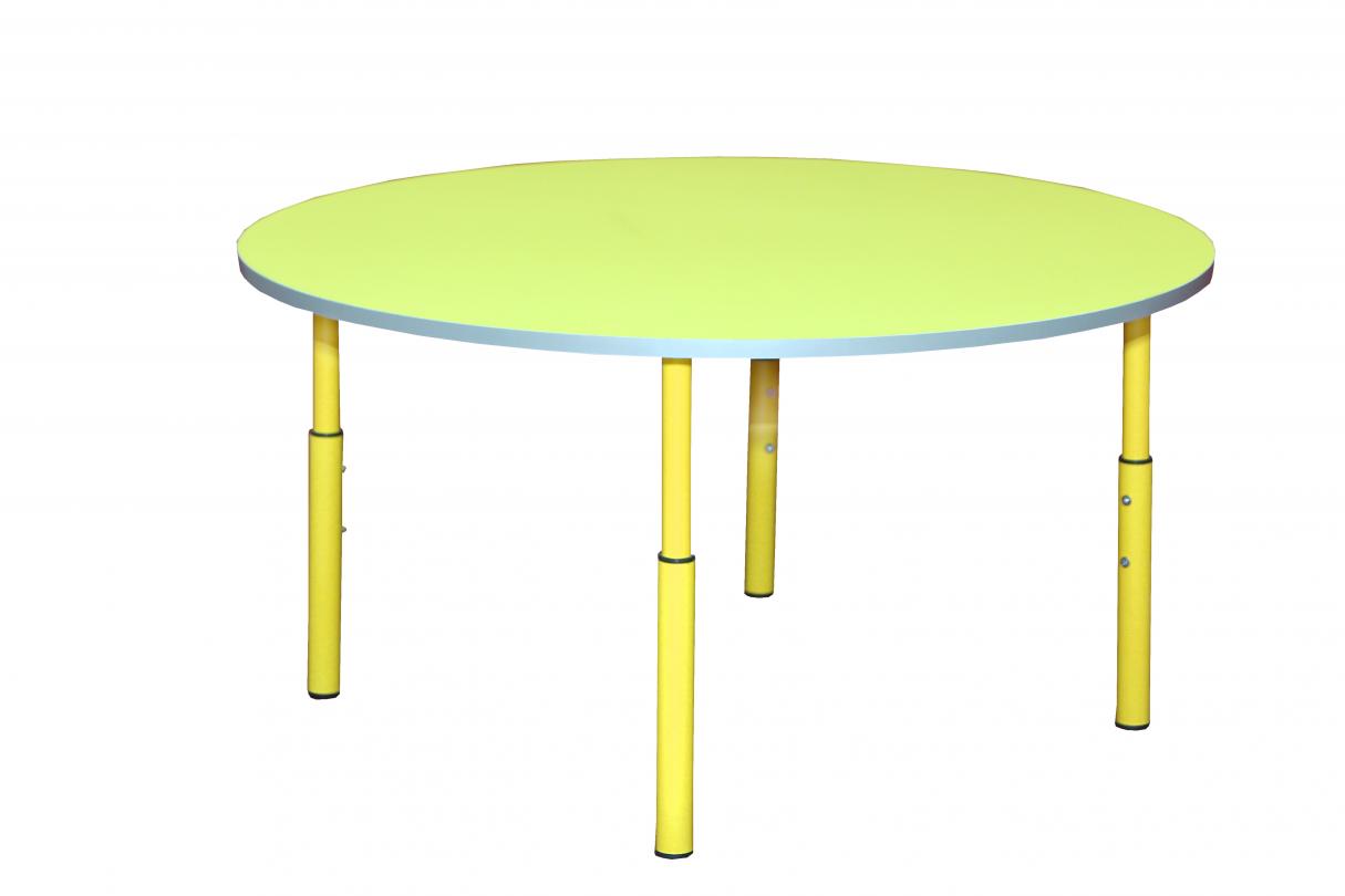 Стіл дитячий круглий, для комплектації приміщень дошкільних закладів,на круглій металевій трубі,на ростові групи № 1-3,(ТОВ ‘’АЛМАНТ’’), 900х900х460-580 мм.